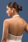 Shop_Samyukta Singhania_White Silk Pearls, Beads Halter Neck Padded Embroidered Blouse _at_Aza_Fashions