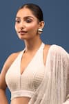 Samyukta Singhania_White Silk Pearls, Beads Halter Neck Padded Embroidered Blouse _Online_at_Aza_Fashions