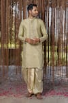 Shop_Hilo Design_Green Embroidery Olive Kanjivaram Set _at_Aza_Fashions