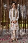 Buy_Hilo Design_Cream Silk Embroidery Kanjivaram Machine Set _at_Aza_Fashions