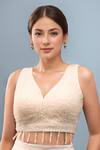 Buy_Samyukta Singhania_White Silk Beads V-neck Padded Blouse _at_Aza_Fashions