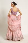 Shop_Ruar India_Pink Chanderi Sequins, Pearls Round Neck Kamal Talai Lehenga Set _at_Aza_Fashions