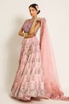 Ruar India_Pink Chanderi Sequins, Pearls Round Neck Kamal Talai Lehenga Set _Online_at_Aza_Fashions