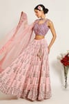 Buy_Ruar India_Pink Chanderi Sequins, Pearls Round Neck Kamal Talai Lehenga Set _at_Aza_Fashions
