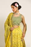 Buy_Ruar India_Yellow Chanderi Sequins, Cut Work, Embroidery Round Neck Gopashtami Lehenga Set _Online_at_Aza_Fashions