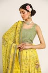 Ruar India_Yellow Chanderi Sequins, Cut Work, Embroidery Round Neck Gopashtami Lehenga Set _at_Aza_Fashions