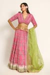 Buy_Ruar India_Pink Chanderi Sequins V-neck Nandi Lehenga Set _at_Aza_Fashions