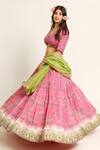 Ruar India_Pink Chanderi Sequins V-neck Nandi Lehenga Set _Online_at_Aza_Fashions