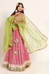 Shop_Ruar India_Pink Chanderi Sequins V-neck Nandi Lehenga Set _Online_at_Aza_Fashions