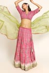 Ruar India_Pink Chanderi Sequins V-neck Nandi Lehenga Set _at_Aza_Fashions