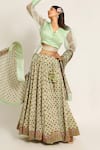 Buy_Ruar India_Green Chanderi Sequins Round Neck Mukharvind Lehenga Set _Online_at_Aza_Fashions