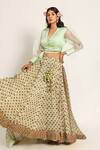 Shop_Ruar India_Green Chanderi Sequins Round Neck Mukharvind Lehenga Set _at_Aza_Fashions
