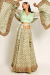 Shop_Ruar India_Green Chanderi Sequins Round Neck Mukharvind Lehenga Set _Online_at_Aza_Fashions