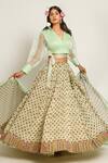 Buy_Ruar India_Green Chanderi Sequins Round Neck Mukharvind Lehenga Set _at_Aza_Fashions