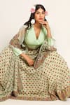 Buy_Ruar India_Green Chanderi Sequins Round Neck Mukharvind Lehenga Set 