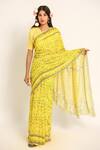 Shop_Ruar India_Yellow Chiffon Round Neck Designer Gopashtami Saree With Blouse _at_Aza_Fashions