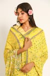 Ruar India_Yellow Chiffon Round Neck Designer Gopashtami Saree With Blouse _at_Aza_Fashions