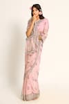 Ruar India_Pink Chiffon Embroidery Round Neck Kamal Designer Saree Set _Online_at_Aza_Fashions