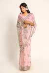 Shop_Ruar India_Pink Chiffon Embroidery Round Neck Kamal Designer Saree Set _at_Aza_Fashions