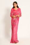 Buy_Ruar India_Pink Chiffon Embroidery Round Neck Nandi Saree Set _at_Aza_Fashions