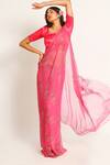 Ruar India_Pink Chiffon Embroidery Round Neck Nandi Saree Set _Online_at_Aza_Fashions
