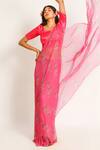 Shop_Ruar India_Pink Chiffon Embroidery Round Neck Nandi Saree Set _at_Aza_Fashions