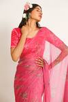 Shop_Ruar India_Pink Chiffon Embroidery Round Neck Nandi Saree Set _Online_at_Aza_Fashions