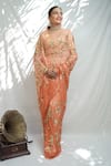 Buy_Ruar India_Peach Chiffon Sequins Jhilmil Saree With Blouse _at_Aza_Fashions