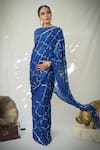 Ruar India_Blue Chiffon Sequins Queensblue Saree With Blouse _Online_at_Aza_Fashions