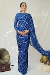 Buy_Ruar India_Blue Chiffon Sequins Queensblue Saree With Blouse _at_Aza_Fashions