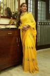 Shop_Ruar India_Yellow Chiffon Sequins, Embroidery Ombré Saree Set _at_Aza_Fashions