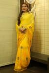 Buy_Ruar India_Yellow Chiffon Sequins, Embroidery Ombré Saree Set _at_Aza_Fashions