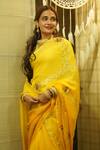 Ruar India_Yellow Chiffon Sequins, Embroidery Ombré Saree Set _at_Aza_Fashions