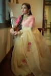 Ruar India_Cream Organza, Silk Embroidery Saree With Blouse _Online_at_Aza_Fashions