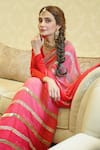 Ruar India_Red Chiffon Sequins Round Neck Saree With Blouse _Online_at_Aza_Fashions
