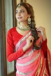 Buy_Ruar India_Red Chiffon Sequins Round Neck Saree With Blouse _Online_at_Aza_Fashions