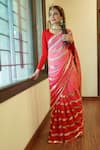 Buy_Ruar India_Red Chiffon Sequins Round Neck Saree With Blouse _at_Aza_Fashions