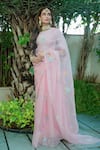 Buy_Ruar India_Pink Organza, Silk Embroidery Round Neck Designer Saree With Blouse _at_Aza_Fashions