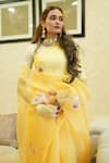 Shop_Ruar India_Yellow Organza, Silk Embroidery Round Neck Ochre Saree With Blouse _at_Aza_Fashions