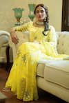 Buy_Ruar India_Yellow Chiffon Sequins Round Neck Lemon Saree With Stitched Blouse _Online_at_Aza_Fashions