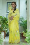 Shop_Ruar India_Yellow Chiffon Sequins Round Neck Lemon Saree With Stitched Blouse _at_Aza_Fashions