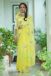 Buy_Ruar India_Yellow Chiffon Sequins Round Neck Lemon Saree With Stitched Blouse _at_Aza_Fashions