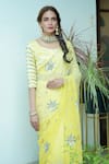 Shop_Ruar India_Yellow Chiffon Sequins Round Neck Lemon Saree With Stitched Blouse _Online_at_Aza_Fashions