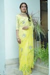 Buy_Ruar India_Yellow Chiffon Sequins Round Neck Lemon Saree With Stitched Blouse 