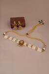 Shop_Smars Jewelry_Gold Plated Pearls Work Necklace And Earring Set _at_Aza_Fashions