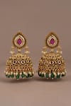Shop_Smars Jewelry_Gold Plated Pearls And Synthetic Stone Earrings _at_Aza_Fashions