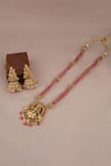Shop_Smars Jewelry_Gold Plated Pearls, Beads Work Necklace And Earring Set _at_Aza_Fashions