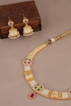 Shop_Smars Jewelry_Gold Plated Stones, Pearls Designer Necklace And Earring Set _at_Aza_Fashions