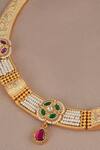 Shop_Smars Jewelry_Gold Plated Stones, Pearls Designer Necklace And Earring Set _Online_at_Aza_Fashions