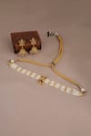 Shop_Smars Jewelry_Gold Plated Pearls Work Necklace And Earring Set _at_Aza_Fashions